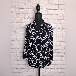 Dress Barn Faux Wrap Top with 3/4 Sleeves size M